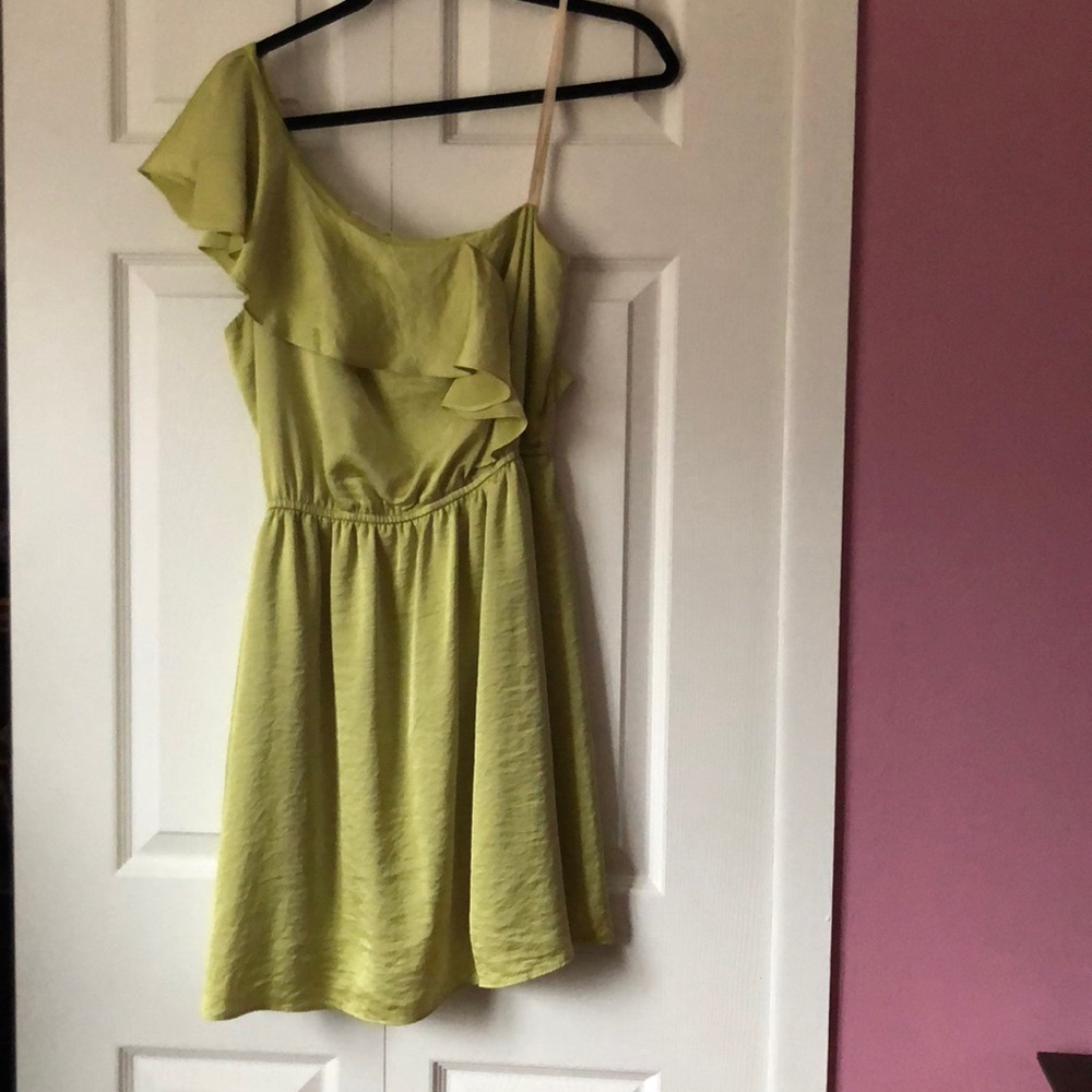 Bcbg one shoulder green dress